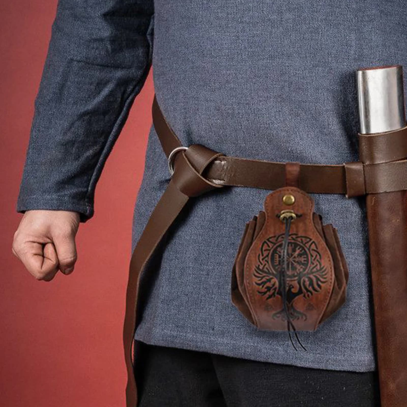 Marsupio medievale in pelle rinascimentale Celtic Viking Coin Pouch Steampunk borsa con coulisse per uomo donna Larp Cosplay