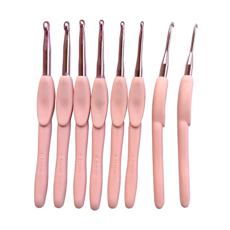 Set di ferri da uncinetto ergonomici in alluminio, impugnatura in gomma morbida, ammortizzata, 2,0-6,0 mm, 8 pezzi