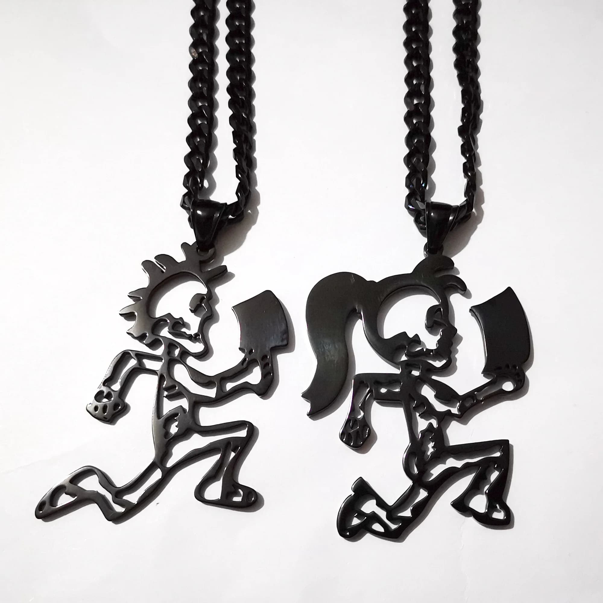 Hatchetman in acciaio inossidabile BLACK juggalette Scheletro S. acciaio CHARM TWIZTID RARE Collana a catena Curb