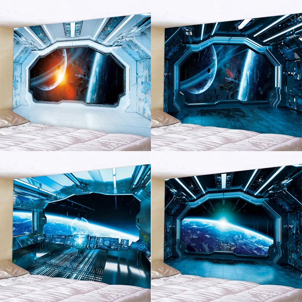 Capsula spaziale scena psichedelica decorazione della casa stampa artistica arazzo hippie decorazione boema stuoia di yoga divano coperta foglio