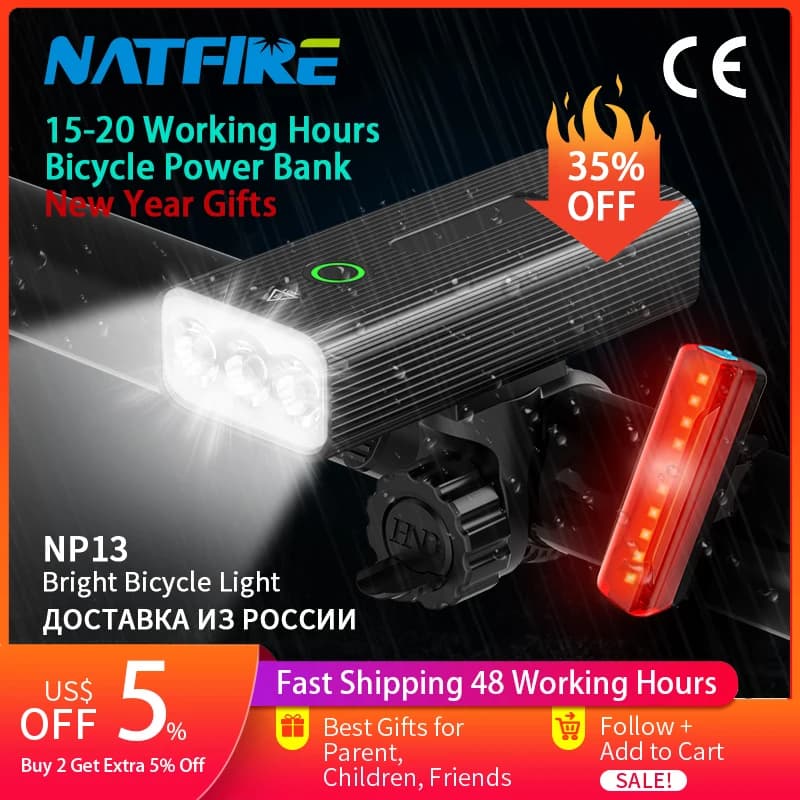 NATFIRE NP13 Bike Light USB Rechargeable LED Bicycle Light 450-800LM Headlight with Rear Taillight MTB Flashlight Front Lamp