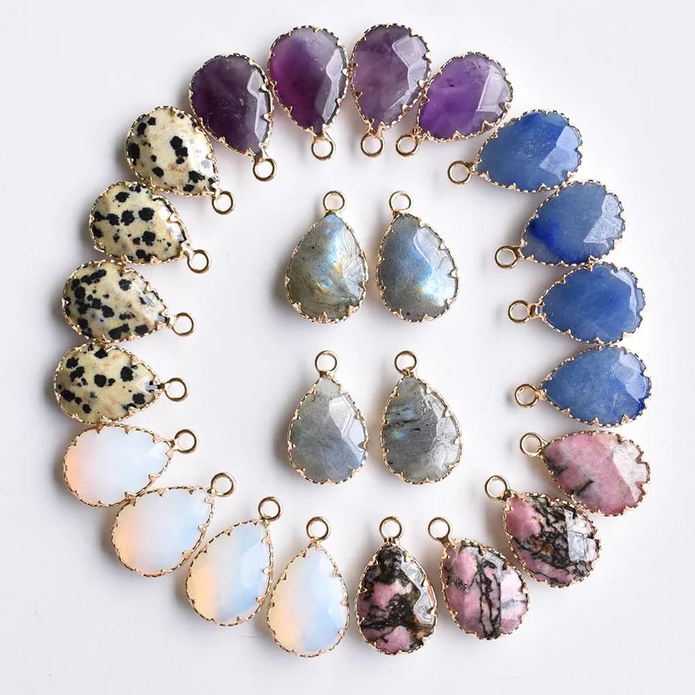 Wholesale 12pcs/lot Natural ShimmerStone amethysts section water drop shape gold color Connector pendants for jewelry making
