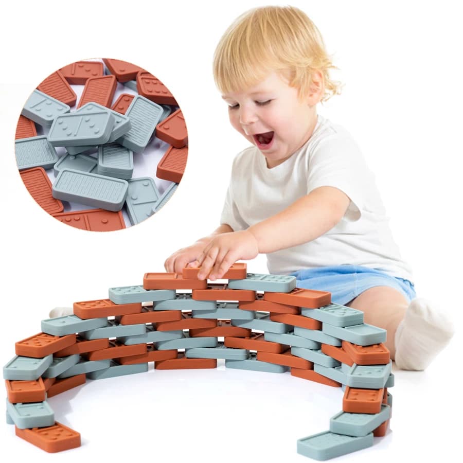 Morbido Silicone per bambini Domino giocattolo per bambini massaggiagengive materiale in Silicone per uso alimentare blocchi di Domino gioco educativo regalo giocattolo fai da te