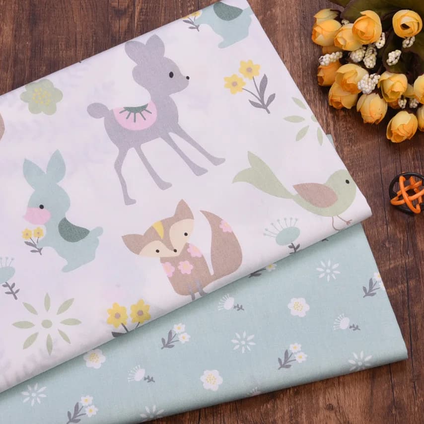 Cotton Fabric Make yourself Patchwork Quilting Handmade Children's Cloth Dress Bed linen Covered Sheets Tilda Tissus Tecidos Green Cervo Volpe Print