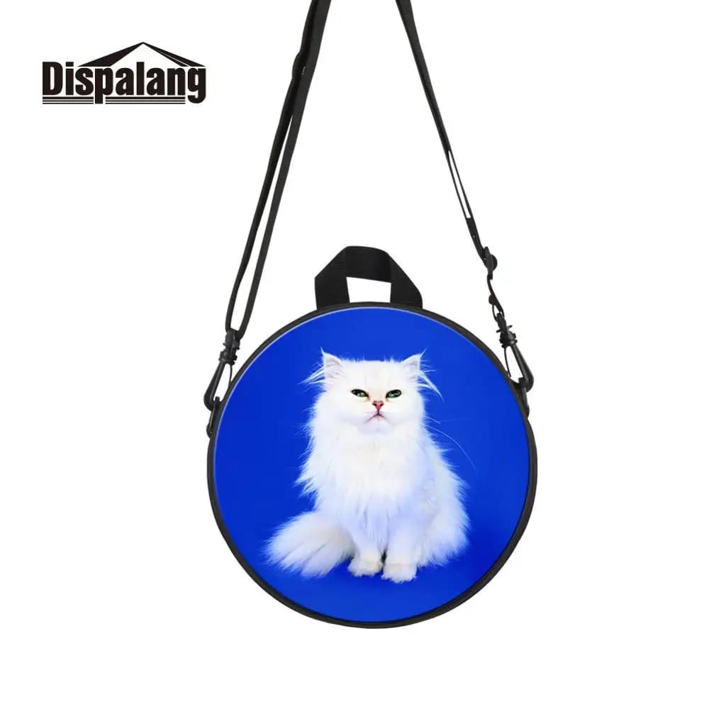 Zaino rotondo stampato con gatto bianco, borsa a tracolla da donna, borsa a tracolla per bambini, borsa a tracolla personalizzata per ragazza