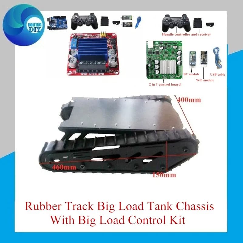 WIFI/BT/PS2 Controllo T007 Telaio del serbatoio 15 kg Telaio del serbatoio in gomma per carichi pesanti 12 V/24 V con kit di controllo del carico grande Arduino