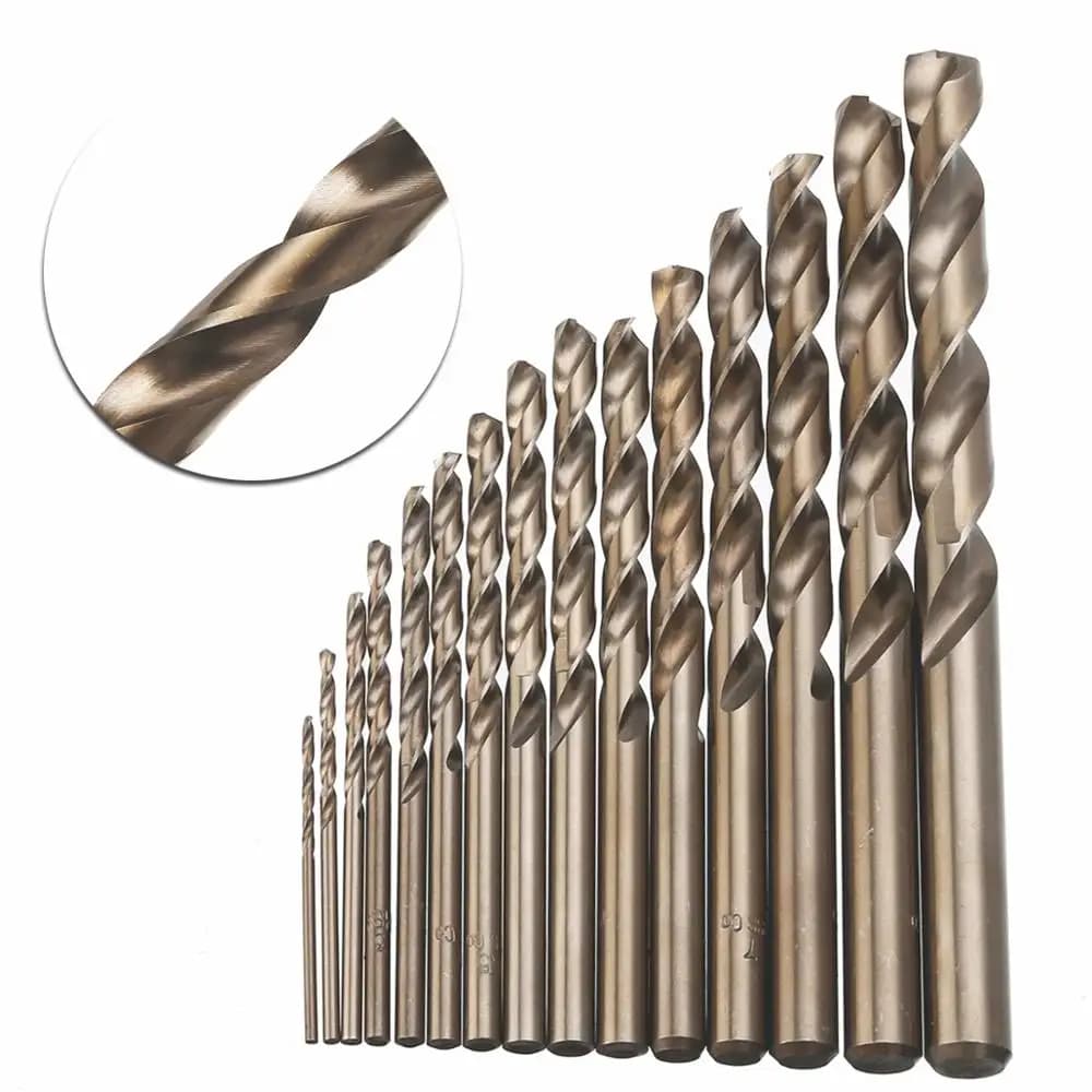 Set of 15 M35 Helicoidal Tips in Cobalt, Brown Yellow, with Cylinder Codolo, 1.5-10mm, Super Rapid Steel, Fully Sharp, for Drilling