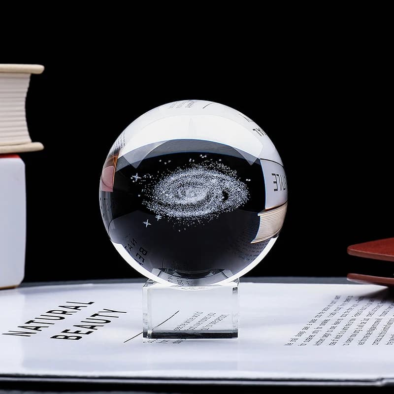 80mm Milky Way Galaxy 3D Crystal Ball Laser Engraved Solar System Planets Model Miniature Home Decoration Global Christmas Gifts
