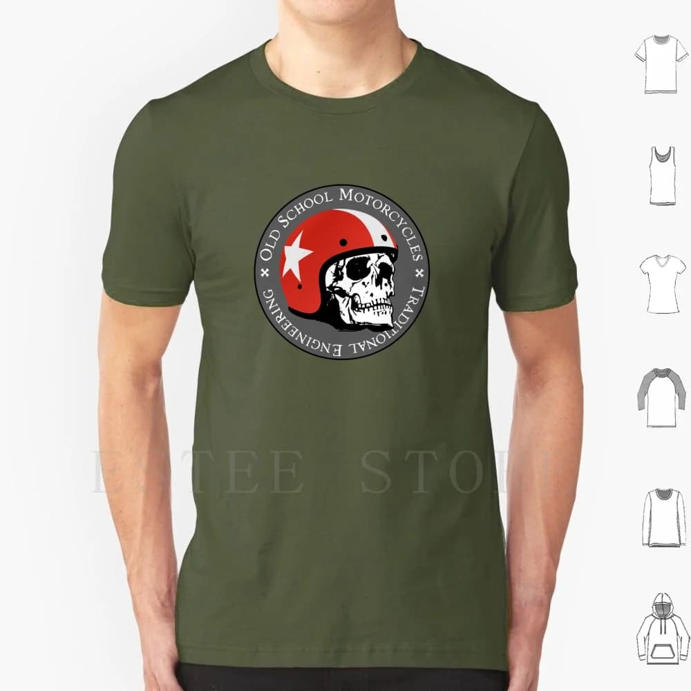 Old school motorcycle T Shirt men's cotton 6xl Old school Bike Bike Chopper Scull Skull Bone Bike Helmet