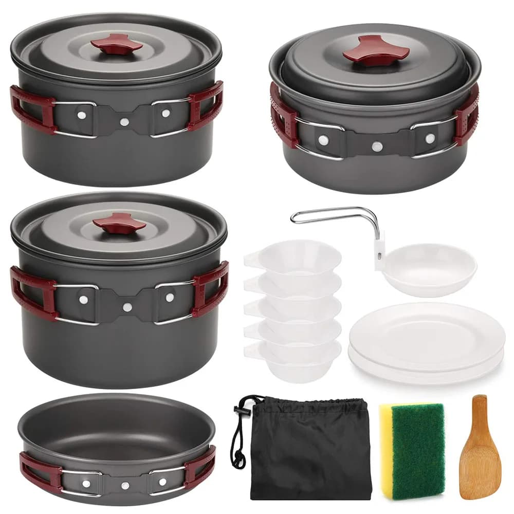 Outdoor camping pans kit Non-stick camping pans Light kitchen set Trekking pots Hiking Picnic