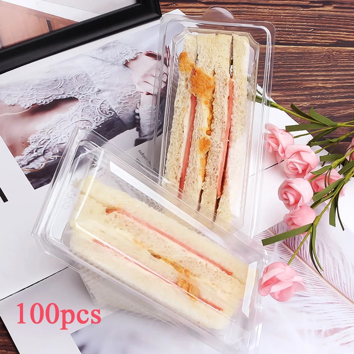 Scatola di imballaggio di cottura di plastica eliminabile portatile della scatola del panino 100pcs per le scatole d'imballaggio della scatola da asporto dell'alimento della festa nuziale del contenitore di torta