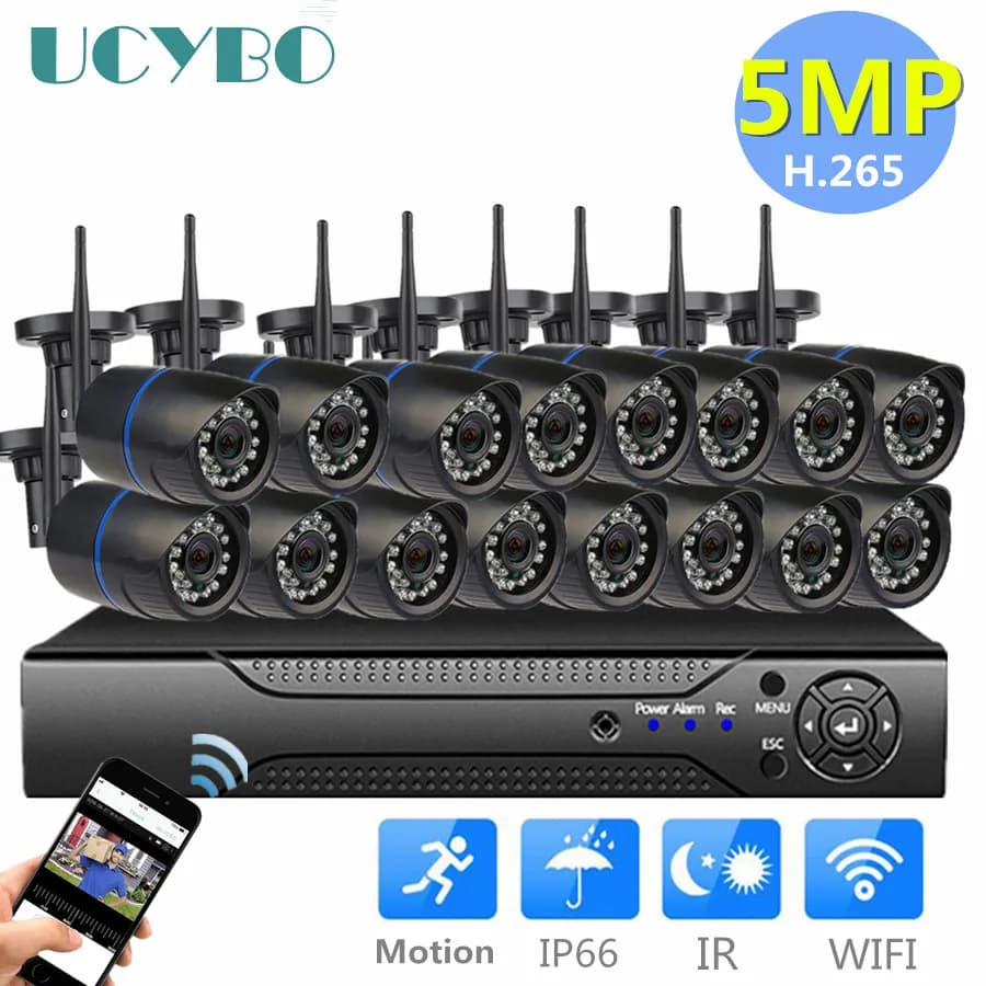 System cctv wifi 5mp wireless ip camera nvr set 16CH 8CH 4CH H.265 video surveillance system IR external security cameras