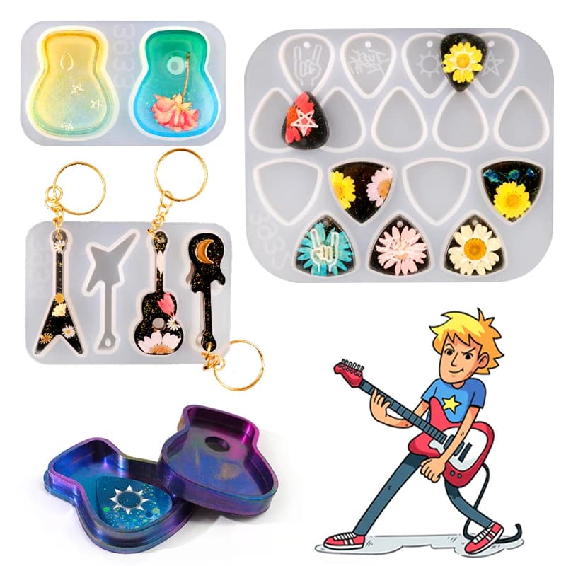 Plettri per chitarra stampo in Silicone plettri per chitarra Molde Silicona Resina chitarra pollice Finger Picks portachiavi Moule Resine epossidiche Bijoux