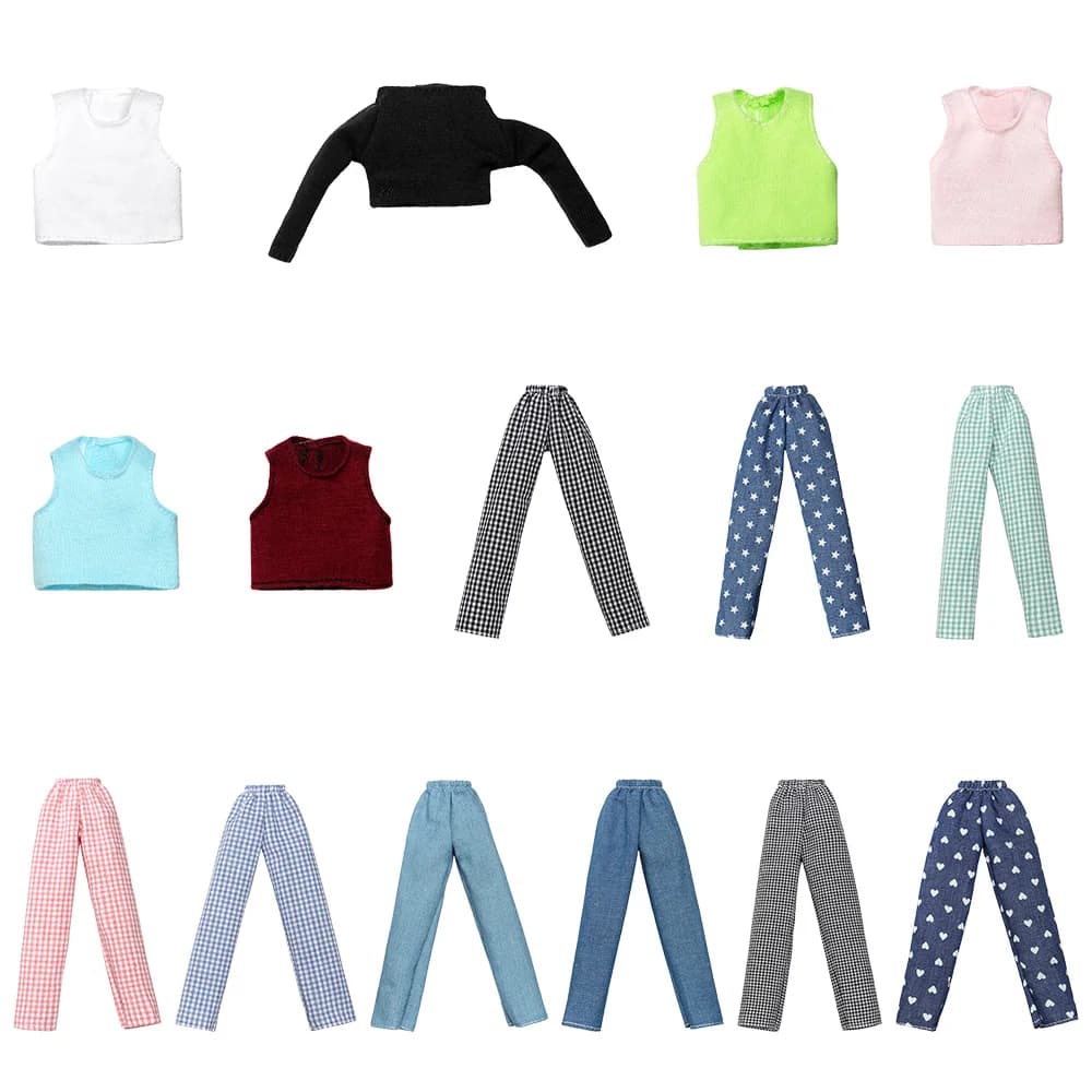 1/6 abiti per bambole principessa moda pantaloni in Denim t-shirt senza maniche pantaloni Casual griglia in Denim accessori per abbigliamento quotidiano abbigliamento per bambole