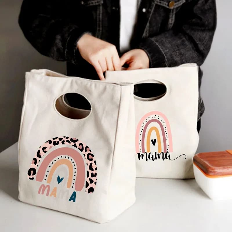 Rainbow Mama Print Portable Lunch Bag 2024 New Thermal Insulated Lunch Totes borsa termica Bento Pouch Container sacchetti per la conservazione degli alimenti