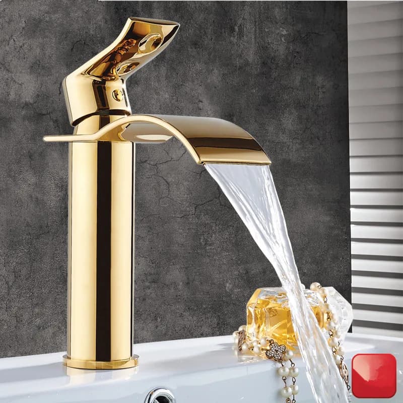 Tuqiu Rubinetto Del Bacino Oro Cascata Rubinetto In Ottone Bagno Rubinetto Del Bagno Bacino Rubinetto Miscelatore Rubinetto dell'acqua Calda e Fredda Lavello rubinetto