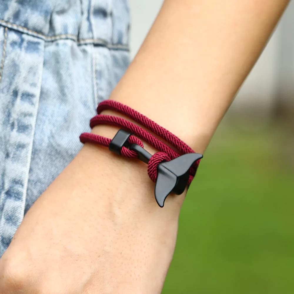 Bracciale Milano per coppia alla moda Serie oceano Bracciale con coda di balena stile ancoraggio per barca Bracciale con ciondolo per uomo e donna in corda intrecciata