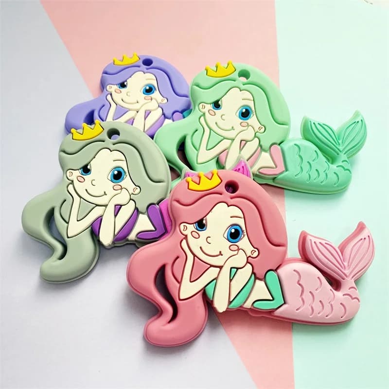 1 pz Sirena Massaggiagengive In Silicone Animale Del Fumetto Perline di Silicone Per Alimenti FAI DA TE Infermieristica Sensoriale Collana Che Fanno Lnfant Giocattolo Masticabile