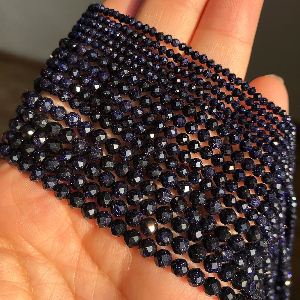 2/3/4mm naturale sfaccettato blu sabbia pietra rotonda allentata Rondelle perline per gioielli che fanno accessori collana braccialetto fai da te 15 pollici