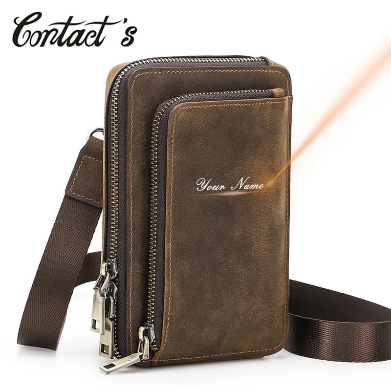 Borsa a tracolla con incisione in pelle di cavallo pazzo di contatto borse a marsupio per telefono borsa a tracolla per uomo borse Casual
