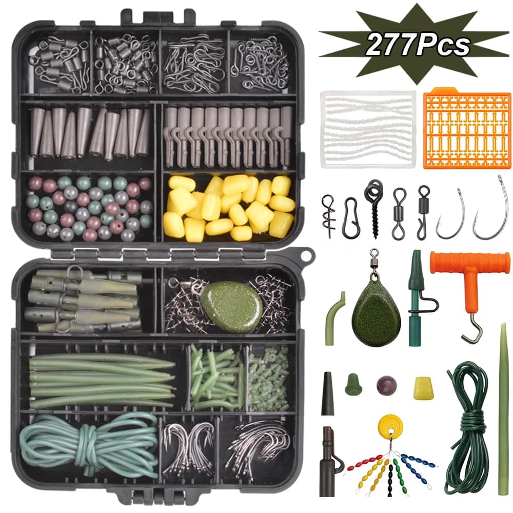 277 pcs/cancer fishing gear to the carp including hooks to the carp girelle Anti groud sleeves hook stop beads Boilie esca screw rubber tail