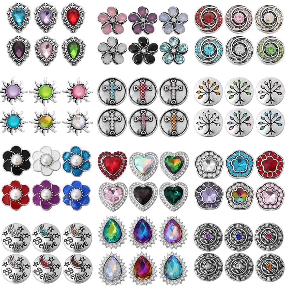 6 pz/lotto 6 Pulsante a Scatto Colore Misto Dei Monili del Metallo 18 millimetri Con Bottone A Pressione con il Tasto di Strass Bracciali per 20 millimetri 18 millimetri A Scatto Gioielli