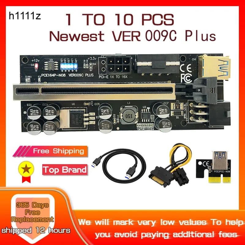 1-10pcs USB 3.0 PCIE Riser per scheda Video 009C PLUS Cabo Riser PCI Express X16 adattatore 6pin cavo di alimentazione per Bitcoin Miner Mining