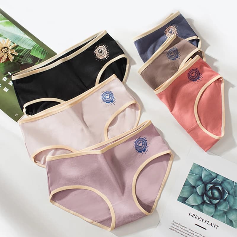 Fashion Women Casual Cotton Panties Mid-waist Underwear Threaded Brief Solid Color Ladies Underpants Breathable