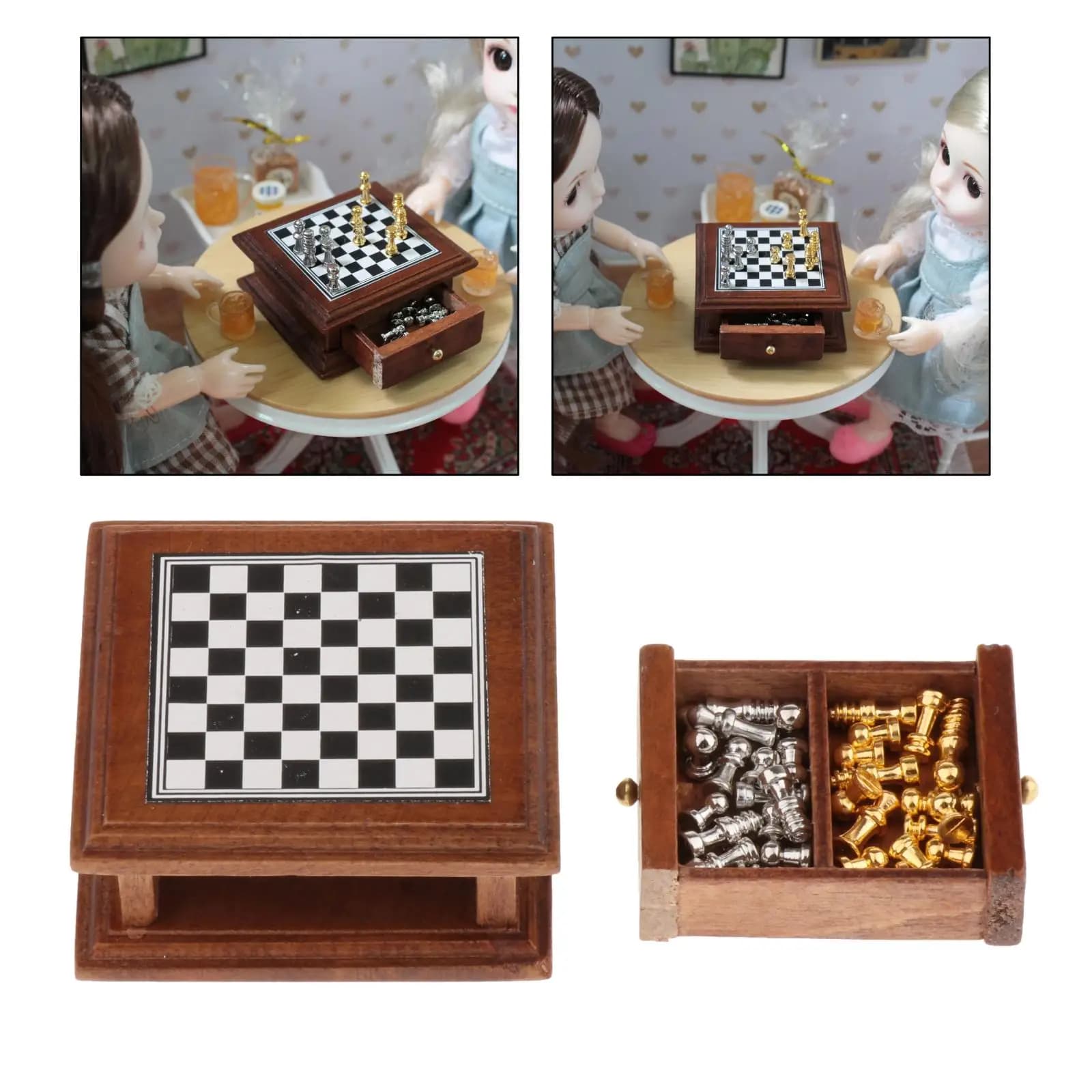 1:12 Set di scacchi in miniatura per casa delle bambole giocattoli da tavolo gioco di scacchi casa delle bambole giocattoli per bambini