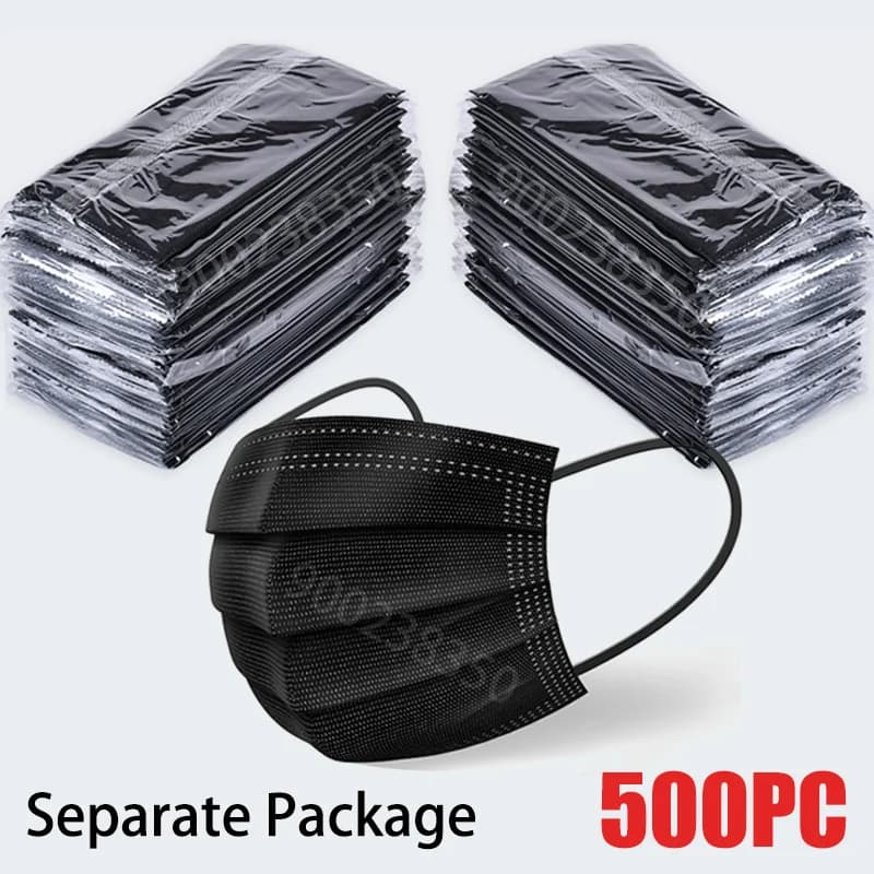 10/50/100/200/500 pieces disposable mask separate package black face masks independent package safe 3-layer protective mask