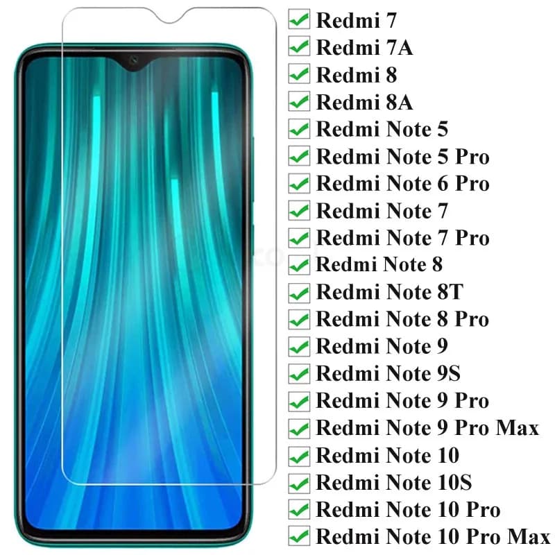 Vetro protettivo Premium 9H per Xiaomi Redmi Note 10 9 8 7 Pro 9S 9T 8T 7 6 Protezione schermo per Redmi 9 9T 9A 9C 8A 7A 6A Vetro