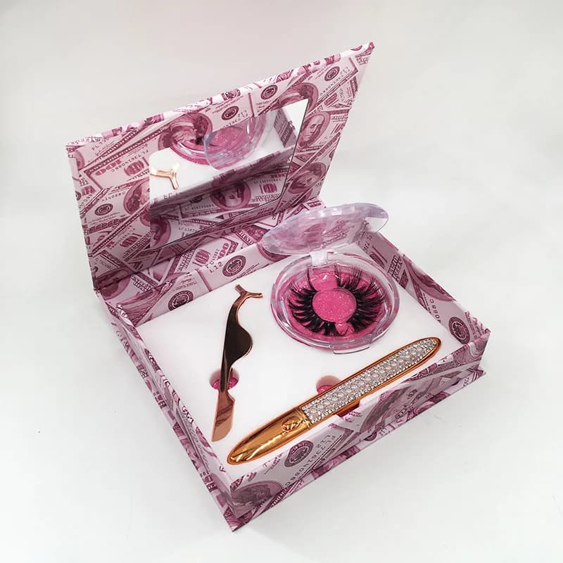 New Magnetic Mirror Box with Black Eyeliner Pen Eyeliner Tweezers Set of Dramatic 3D Mink Eyelashes