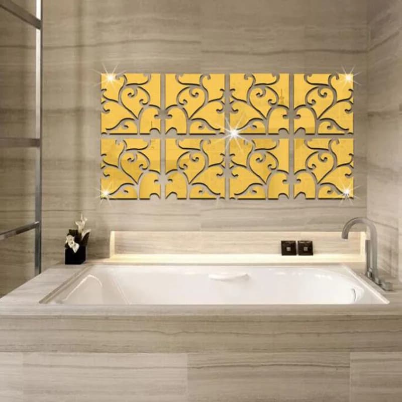 4 pezzi/set adesivi quadrati Sitkcer da parete con specchio floreale acrilico, decorazione da parete per la casa, soggiorno, bagno