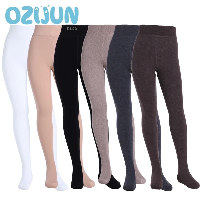 Knit pants for kids after fall Kids Girls Hot thick tights lined brushed Leggings with wool blend feet Black White 6-12 years old