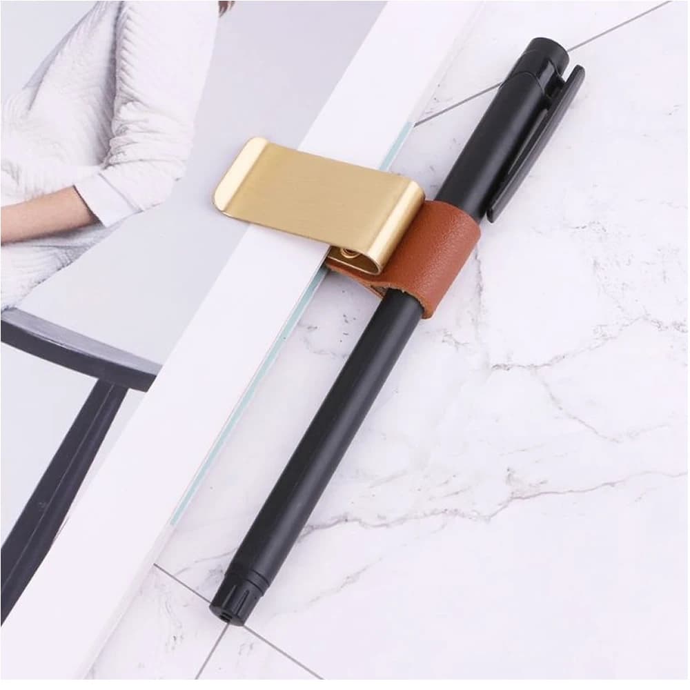 2022 new Pen Loop For Notebook Retro Leather Journal Notebook Pencil Holder Bookmark With Metal Clip Metal pen with leather