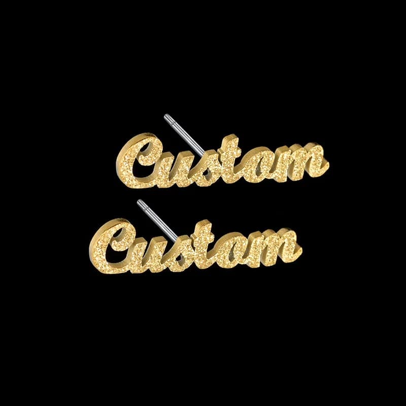 Orecchini a bottone con nome smerigliato personalizzato alla moda lettera in acciaio inossidabile orecchino scintillante personalizzato per regalo di gioielli per ragazze da donna