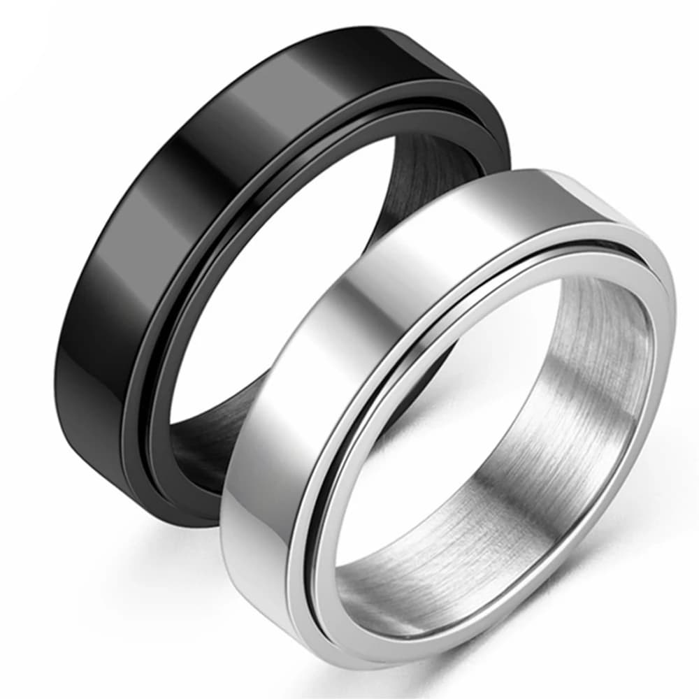 Anelli Fidget Spinner per l'ansia Anello rotante per l'umore rotante in acciaio inossidabile color argento nero per uomo Donna Gioielli antistress
