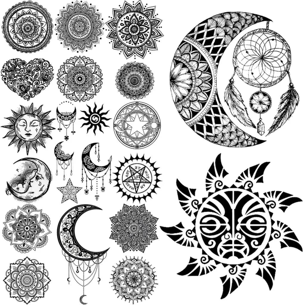 Moon Dream Catcher Sun Temporary Tattoos For Adults Women Realistic Mandala Love Fake Pendant Tattoo Sticker Body Boobs Tatoos