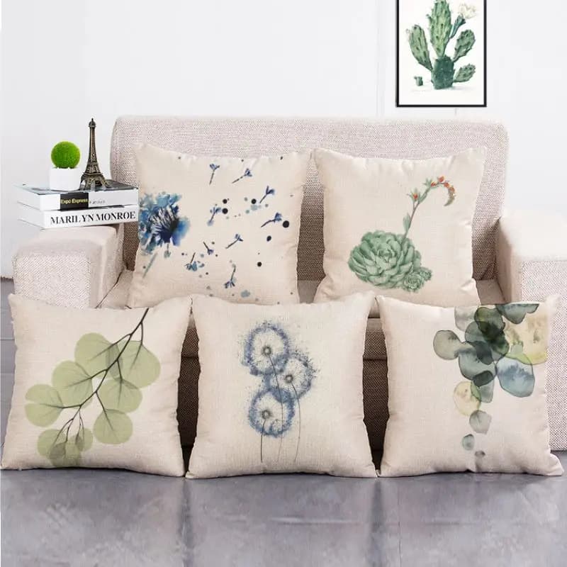 Linen Digital Printed Pillowcase Green Plant Cushion Decorative Pillow Home Decor Sofa Throw Pillow 45*45cm