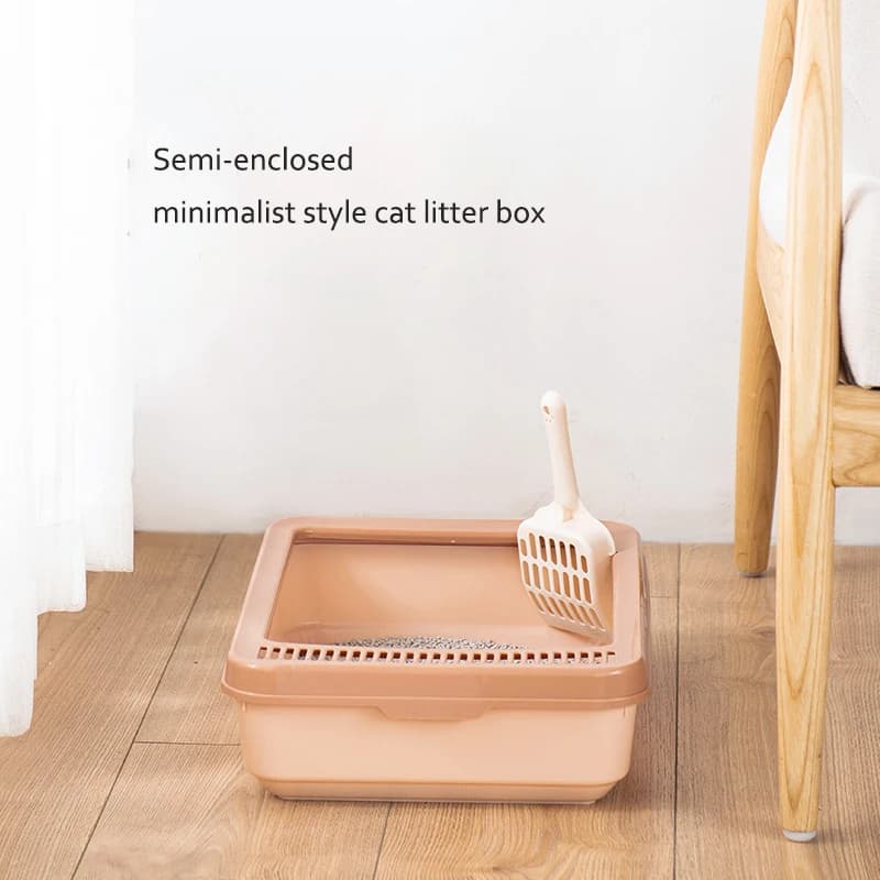 Scatola per lettiera per gatti in stile semplice semi-chiusa con design a forma di gatto con vassoio grande in plastica a rete per gattini articoli da interno per gatti