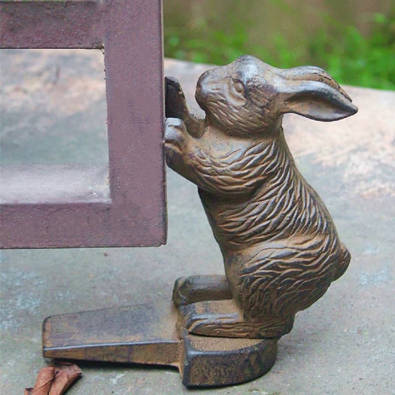 Fermaporta in ghisa di coniglio bianco rustico chic Statue di animali solidi fatte a mano al 100% Accenti di fattoria Tappo per porta per decorazioni per il giardino di casa