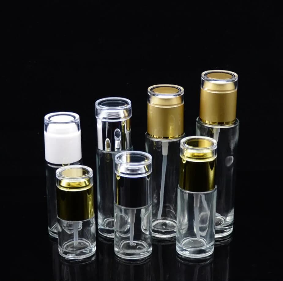 Bottiglia di vetro trasparente da 20 ml per siero/lozione/emulsione/fondotinta/anti-UV/essenza/bottiglia di plastica per imballaggio cosmetico per la cura della pelle