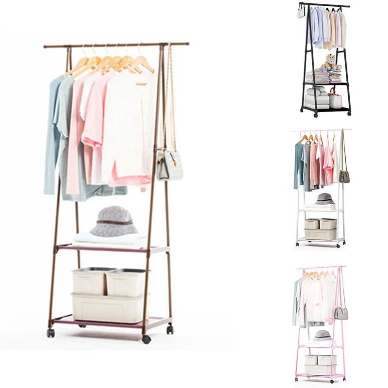 Hanger for bedroom Removable Clothes rack Floor rack with wheel Suspended clothes rack black brown pink