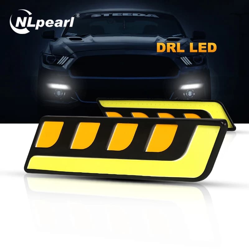 Nlpearl 2x Gruppo luci per auto DRL Led COB Luci di marcia diurna Doppio colore Bianco Giallo Auto DRL Luce diurna automatica esterna 12V