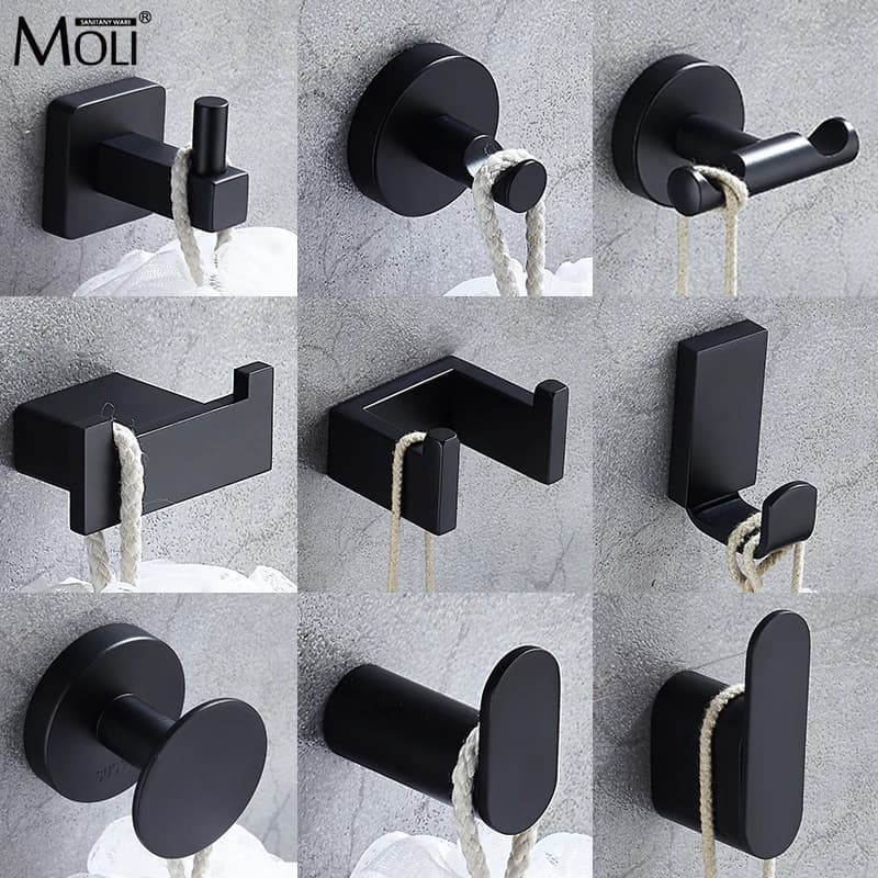 Gancio per vestiti in acciaio inossidabile 304 nero gancio per asciugamani a parete gancio per accappatoio Hardware per bagno MLF101