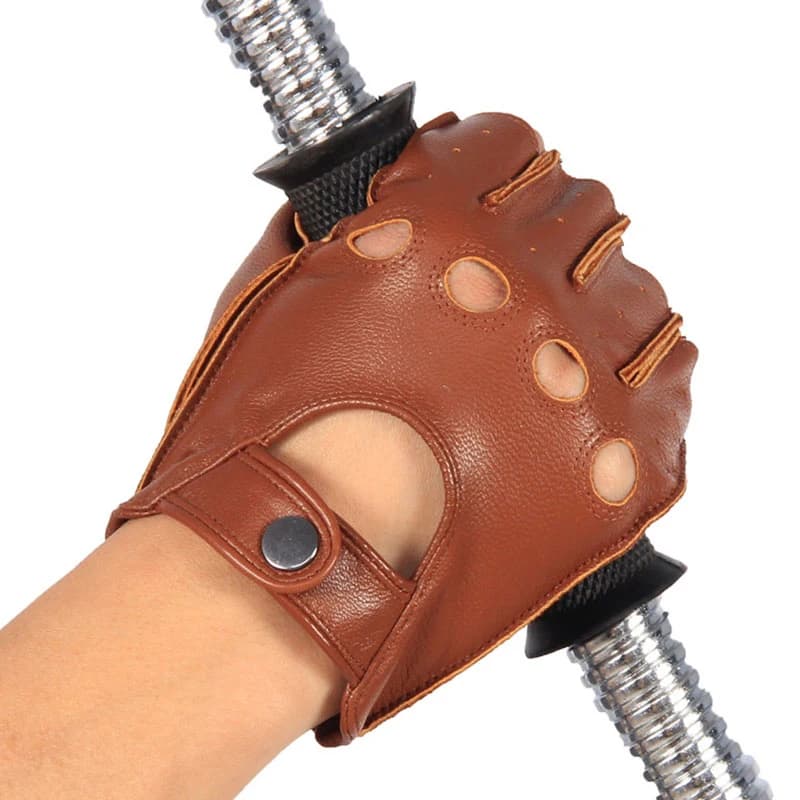 Guanti in pelle da uomo alla moda Guanti in pelle di cervo sfoderati Guanti da uomo Guanti mezze dita Guanti da guida antiscivolo per fitness senza dita