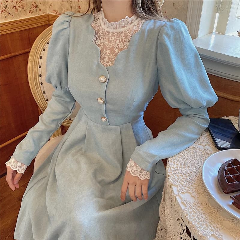 Solido vestito elegante donna inverno Patchwork pizzo partito vestito Midi femminile Casual stile francese dolce Kawaii vestito coreano donne 2023