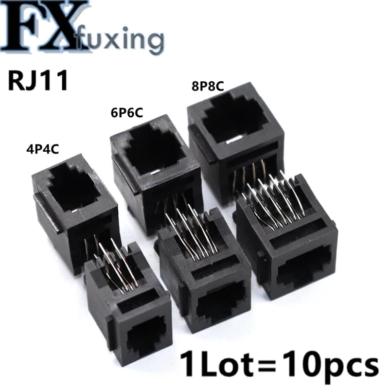 10pcs RJ11 Socket 52-6P6C 4P4C 8P8C Seat RJ12 Phone Jack Female Crystal Head Socke 180 degrees Vertical 6P6C Telephone Connector