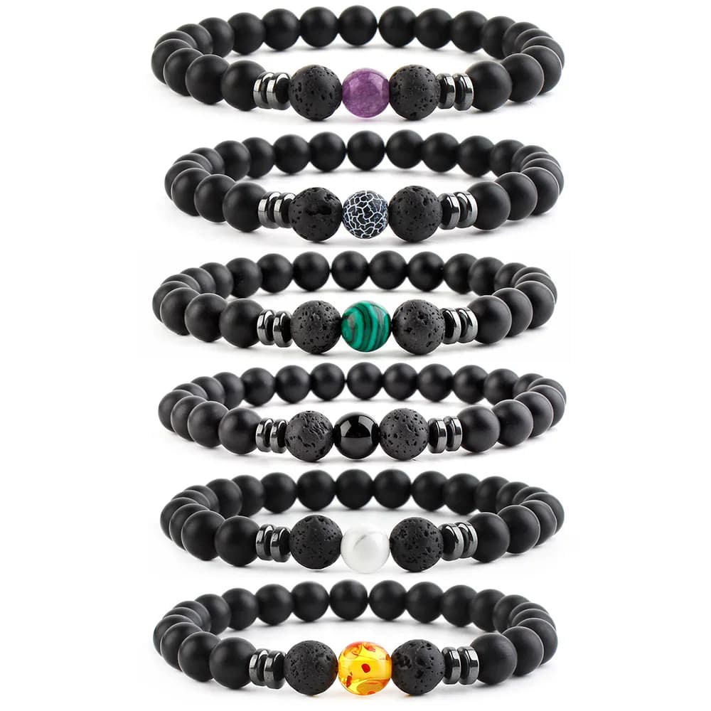 Uomini ametista naturale turchese bianco vulcanico pietra lavica perline braccialetto buddismo distanziatore fascino Pulsera donne gioielli Yoga