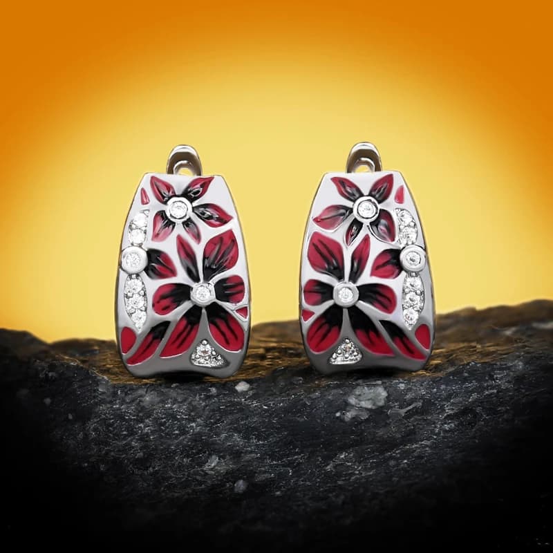 Nuovi set di collane con orecchini ad anello con fiore epossidico rosso smaltato fatto a mano in argento 925 per le donne, regalo di gioielli per fidanzamento, festa di nozze